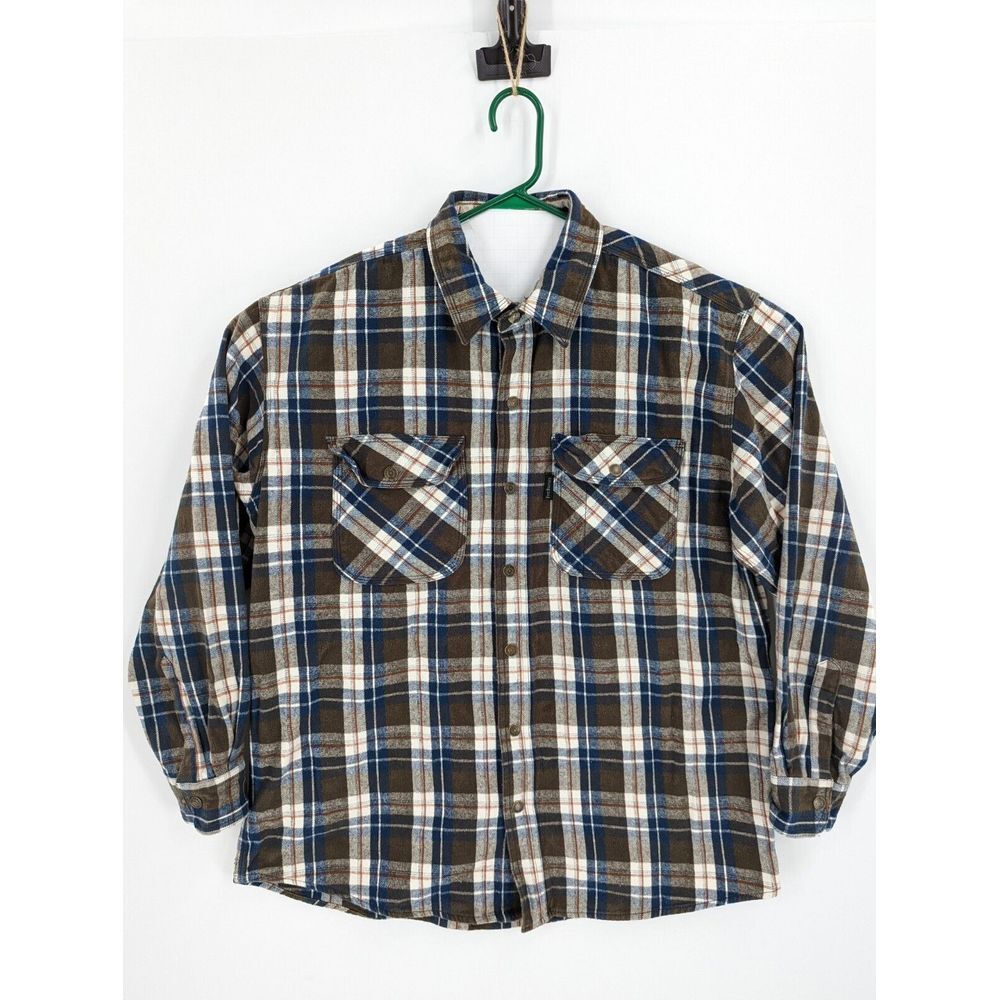 Five Brothers Men's Heavy Plaid Flannel Button Up Shirt, Men's XL, Brown & Blue - Picture 1 of 7